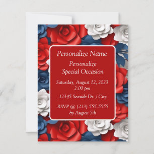 Elegante Rode Witte Blauwe Patriottische Bloementu Kaart