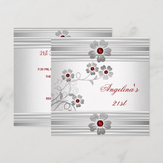 Elegante rode witte bloemen voor 21e verjaardagsfe kaart (Voorkant / Achterkant)