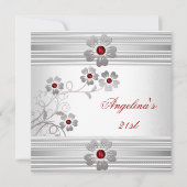 Elegante rode witte bloemen voor 21e verjaardagsfe kaart (Voorkant)