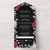 Elegante rode witte bloemige groene trouwfeest all in one uitnodiging (Binnen)