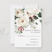 Elegante rode witte winter kerst bruiloft RSVP kaartje (Voorkant)