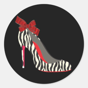 Elegante rode zebra hooggehakte schoenstickers ronde sticker
