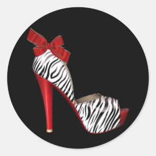 Elegante rode zebra hooggehakte schoenstickers ronde sticker