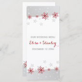 Elegante rode, zeer sneeuwvlokken bruiloft Menukaa Menu (Voorkant / Achterkant)