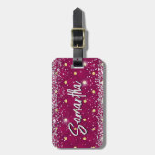 Elegante rode zilver glinsterende glitter monogram bagagelabel (Voorkant verticaal)
