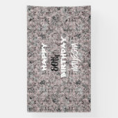 Elegante rode zwart-witte bloemige verjaardagsbann spandoek (Verticaal)