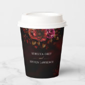 Elegante rode zwarte bloemen bruiloft moody papieren bekers (Voorkant)