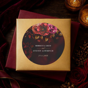 Elegante rode zwarte bloemen Trouwen romantische m Ronde Sticker