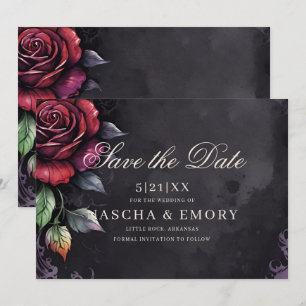 Elegante Rode & Zwarte Rozen Gotische Bruiloft Save The Date