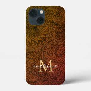 Elegante Roest Oranje Goud Bloemrijke Script Monog iPhone 13 Mini Hoesje