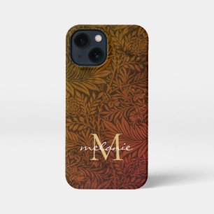 Elegante Roest Oranje Goud Bloemrijke Script Monog iPhone 13 Mini Hoesje