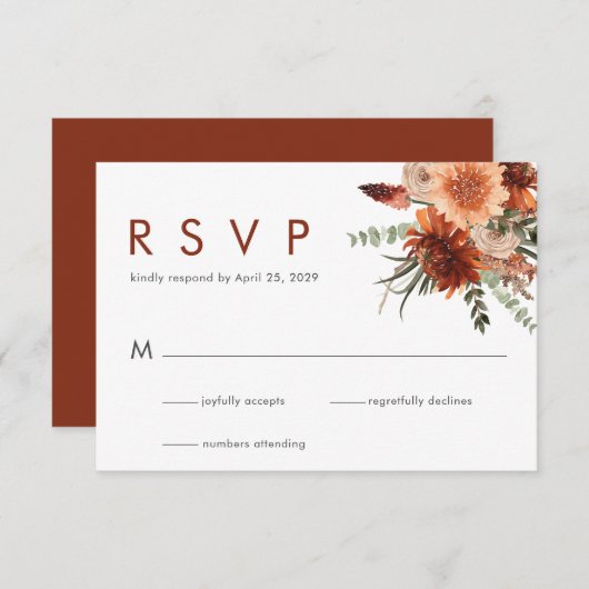 Elegante Roest Waterverf Bloem Bruiloft RSVP (Voorkant / Achterkant)