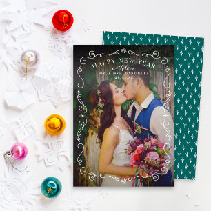 Elegante rollen Gelukkig Nieuwjaar Blauwgroen Groe Feestdagenkaart