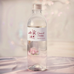 Elegante Romance Bourgondië Floral Wedding Waterfles Etiket