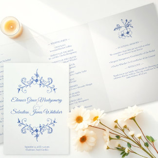 Elegante  Romance Dusty Blue Floral Wedding Drieluik Programma