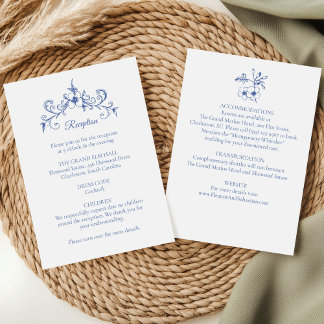 Elegante  Romance Dusty Blue Floral Wedding Informatiekaartje