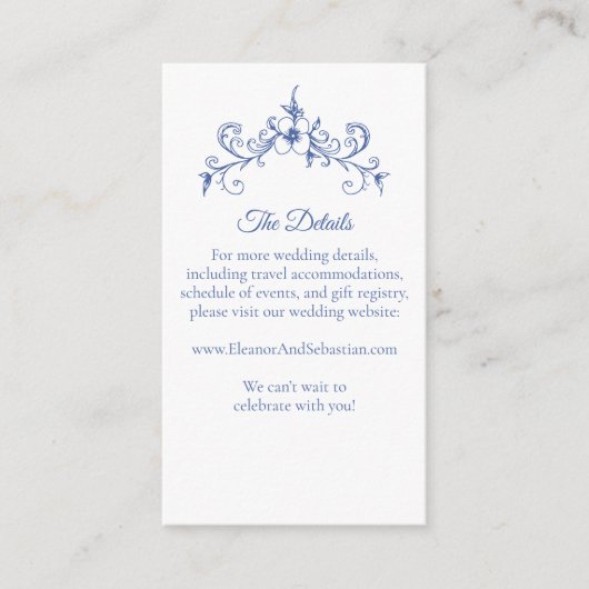 Elegante Romance Dusty Blue QR Code Wedding Informatiekaartje (Voorkant)