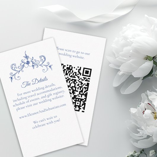 Elegante Romance Dusty Blue QR Code Wedding Informatiekaartje