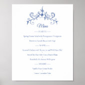 Elegante Romance Dusty Blue Wedding Menu Poster (Voorkant)