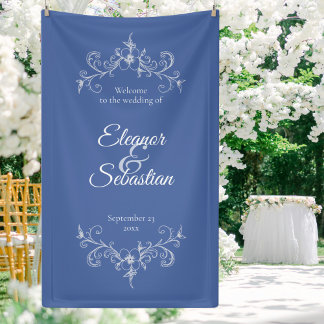 Elegante  Romance Dusty Blue Wedding Welkom Spandoek
