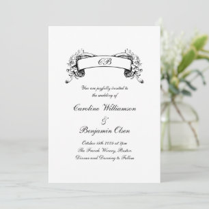 Elegante Romantische Banner Zwart en Witte Bruilof Kaart