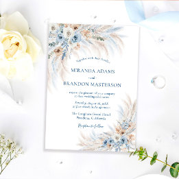 Elegante Romantische Blauwe Bloem Boho Bruiloft Kaart