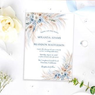 Elegante Romantische Blauwe Bloem Boho Bruiloft Kaart
