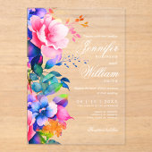 Elegante romantische bloemen bruiloft script regen acryl uitnodigingen (Voorkant)
