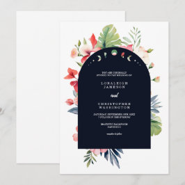Elegante Romantische Bloemenboog Tropische Bruilof Kaart