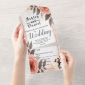 Elegante romantische bloemenbruid en bruidegom bru all in one uitnodiging (Afscheurbaar)