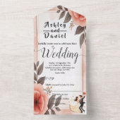 Elegante romantische bloemenbruid en bruidegom bru all in one uitnodiging (Binnen)