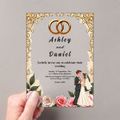 Elegante romantische bruid en bruidegom bloemenbru acryl uitnodigingen (Insitu (Draagbaar))