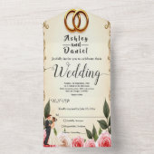 Elegante romantische bruid en bruidegom bloemenbru all in one uitnodiging (Binnen)