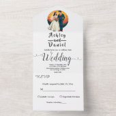 Elegante romantische bruid en bruidegom zonsonderg all in one uitnodiging (Binnen)