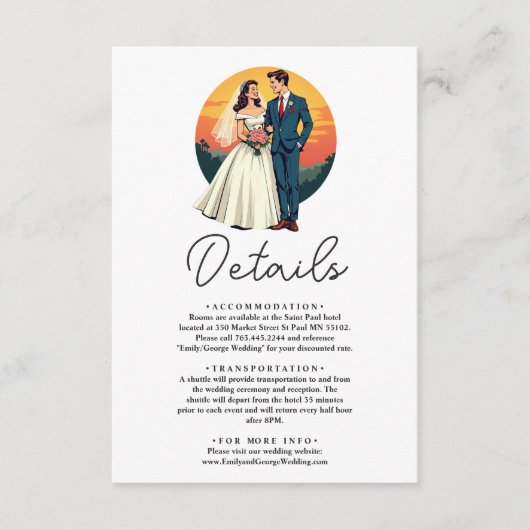 Elegante Romantische Bruid En Bruidegom Zonsonderg Informatiekaartje (Voorkant)