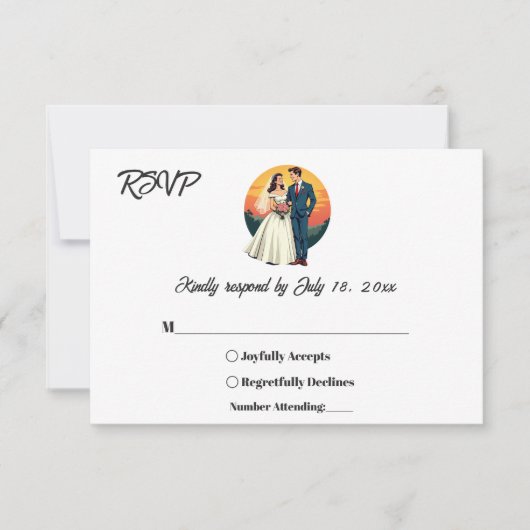 Elegante romantische bruid en bruidegom zonsonderg RSVP kaartje (Voorkant)