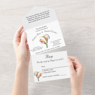 Elegante romantische Calla Lily Soft Waterverf Pas All In One Uitnodiging