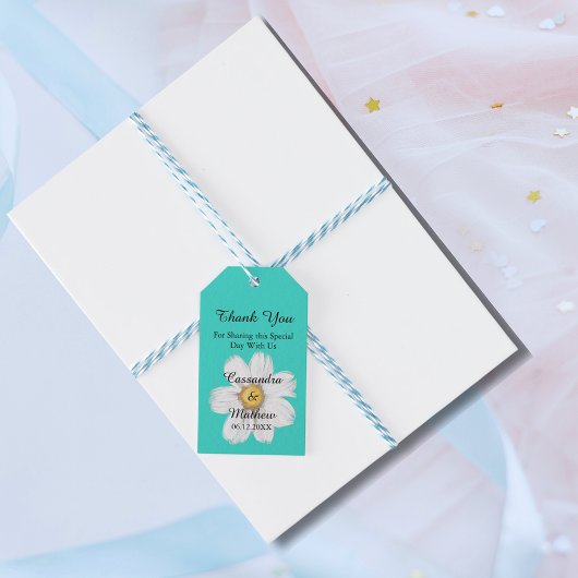 Elegante romantische Daisy Turquoise dank u bruilo Cadeaulabel