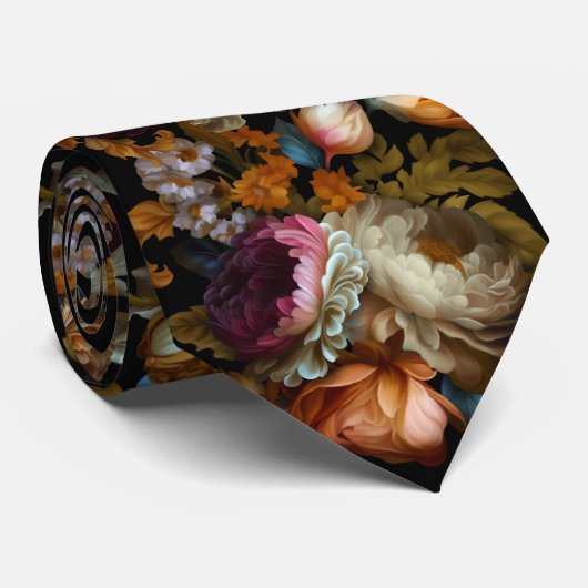 Elegante romantische donkere bloemen bruidegoms br stropdas (Opgerold)