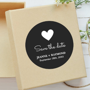 Elegante Romantische Hart Zwarte Trouw Save the da Ronde Sticker