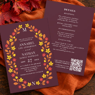Elegante Romantische Herfstblad Frame QR Code Kaart