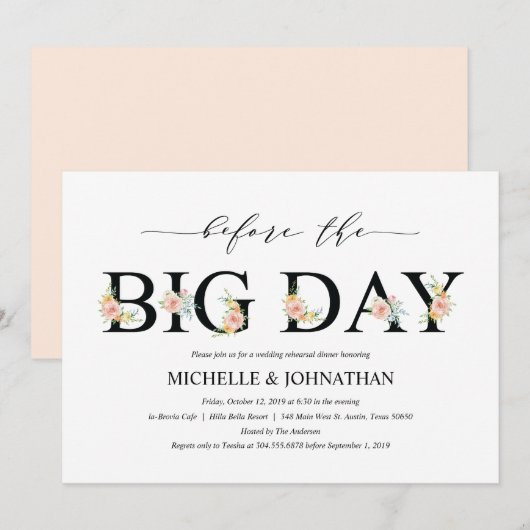 Elegante romantische huwelijksrepetitie diner uitn kaart (Voorkant / Achterkant)