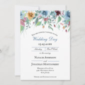 Elegante romantische lente bloemenstoffige blauwe kaart (Voorkant)