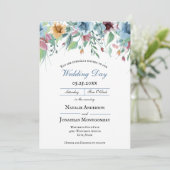Elegante romantische lente bloemenstoffige blauwe kaart (Staand voorkant)