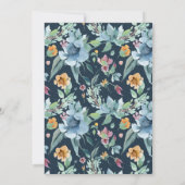Elegante romantische lente bloemenstoffige blauwe kaart (Achterkant)