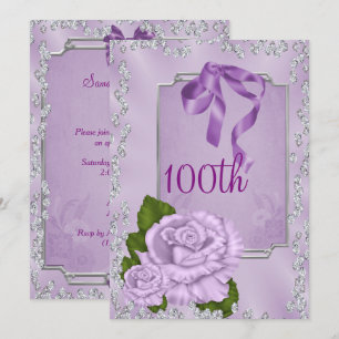 Elegante Romantische Lila Rozen & Strikken 100ste Kaart