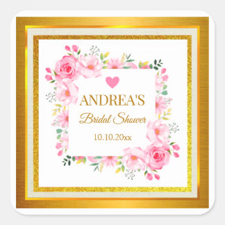 Elegante Romantische Moderne Roze Bloemrijke Bruid Vierkante Sticker