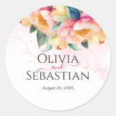 Elegante romantische pioen Waterverf bruiloft Ronde Sticker (Voorkant)