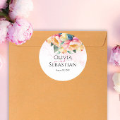 Elegante romantische pioen Waterverf bruiloft Ronde Sticker