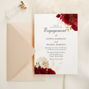 Elegante Romantische Red Rose Engagement Party Kaart